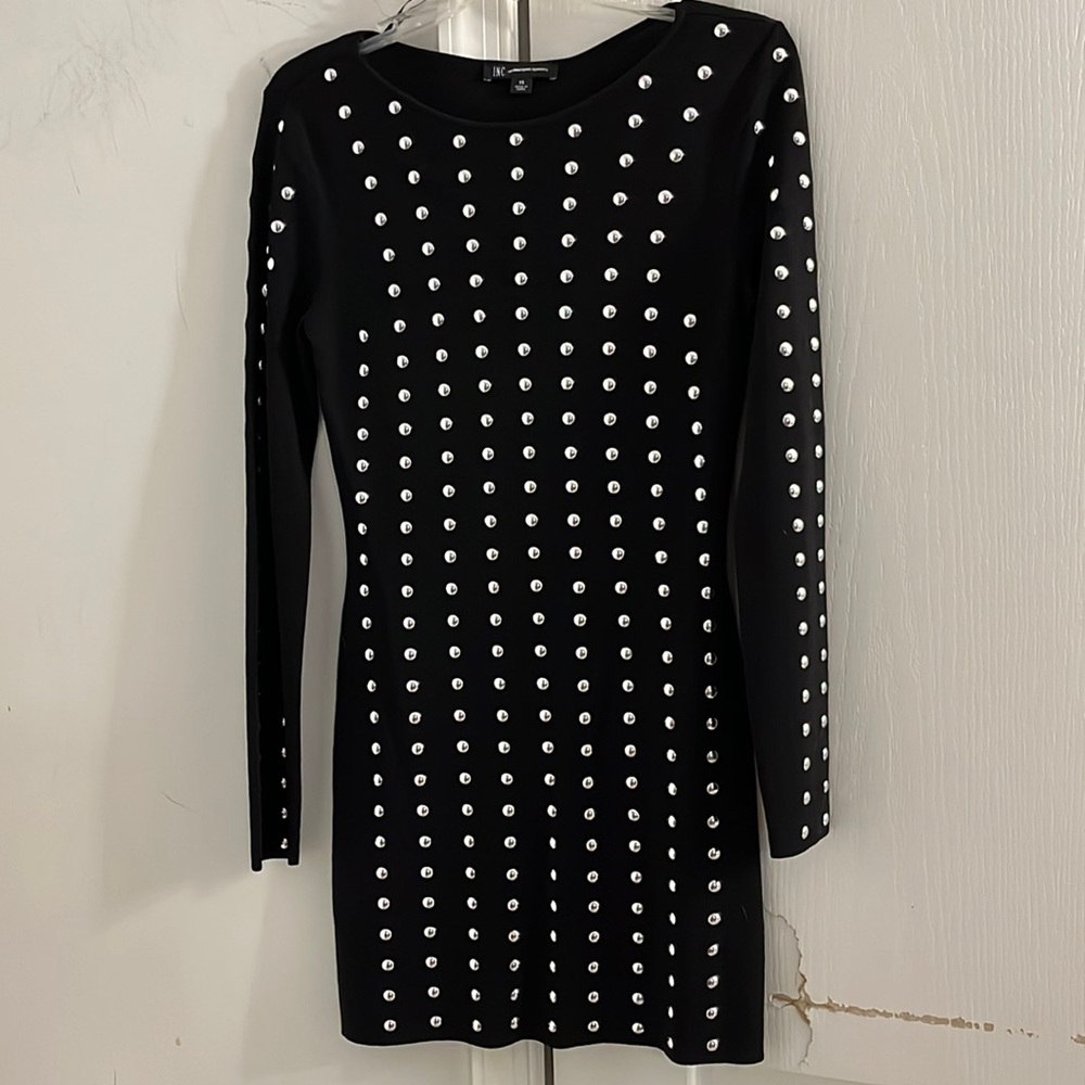 INC INTERNATIONAL CONCEPTS long sleeve black thin ribbed dress  size XS